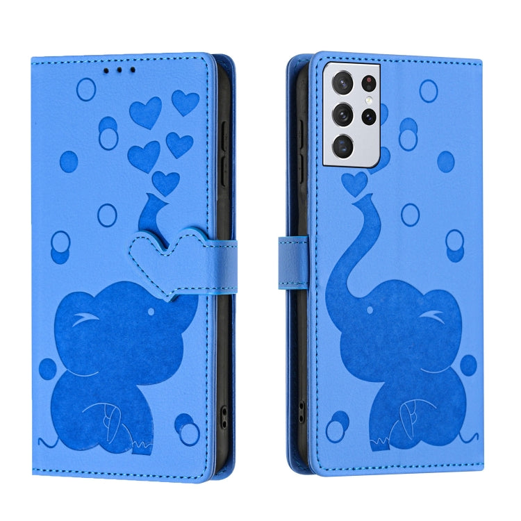 Cartoon Elephant Embossed Leather Phone Case, For Samsung Galaxy S22 5G, For Samsung Galaxy S21 FE 5G, For Samsung Galaxy S21 5G, For Samsung Galaxy S21+ 5G, For Samsung Galaxy S21 Ultra 5G
