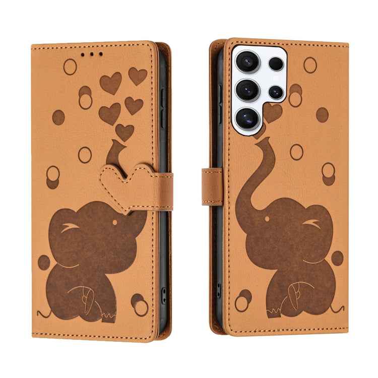 Cartoon Elephant Embossed Leather Phone Case, For Samsung Galaxy S26+ 5G, For Samsung Galaxy S26 Ultra 5G, For Samsung Galaxy S26 5G, For Samsung Galaxy S25 FE 5G, For Samsung Galaxy S25 5G, For Samsung Galaxy S25+ 5G, For Samsung Galaxy S25 Ultra 5G  ...