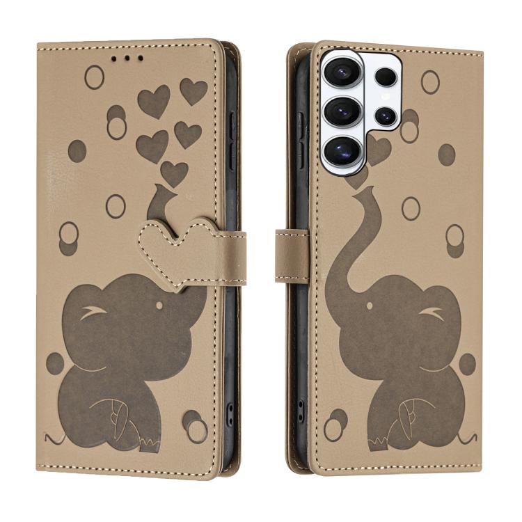 Cartoon Elephant Embossed Leather Phone Case, For Galaxy S26 FE 5G, For Samsung Galaxy S26+ 5G, For Samsung Galaxy S26 Ultra 5G, For Samsung Galaxy S26 5G, For Samsung Galaxy S25 FE 5G, For Samsung Galaxy S25 5G, For Samsung Galaxy S25+ 5G             ...