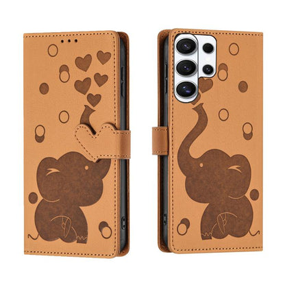 Cartoon Elephant Embossed Leather Phone Case, For Galaxy S26 FE 5G, For Samsung Galaxy S26+ 5G, For Samsung Galaxy S26 Ultra 5G, For Samsung Galaxy S26 5G, For Samsung Galaxy S25 FE 5G, For Samsung Galaxy S25 5G, For Samsung Galaxy S25+ 5G             ...