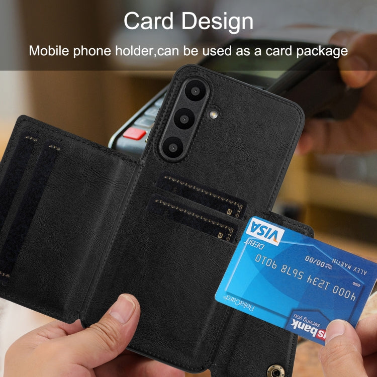 Double Buckle Card Slots Magnetic Phone Case, For Samsung Galaxy S24 FE 5G