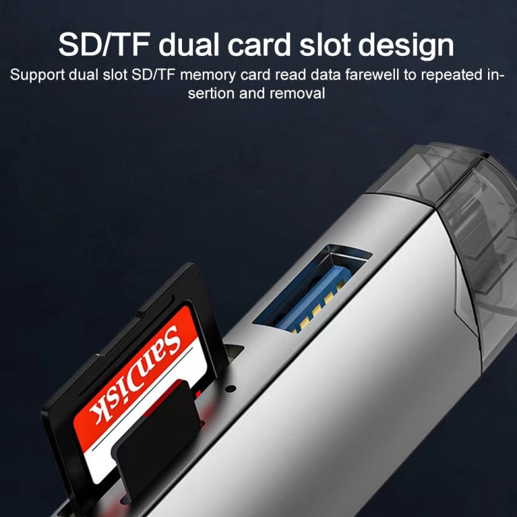 6 in 1 USB3.0, Micro USB, Type-C to SD, TF Card, U Disk Multifunctional Card Reader Adapter