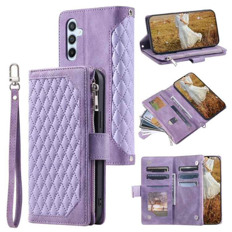 Grid Texture Zipper Leather Phone Case with Lanyard, For Samsung Galaxy S26+ 5G, For Samsung Galaxy S26 Ultra 5G, For Samsung Galaxy S26 5G, For Samsung Galaxy S25 FE 5G, For Samsung Galaxy S25 5G, For Samsung Galaxy S25+ 5G                            ...