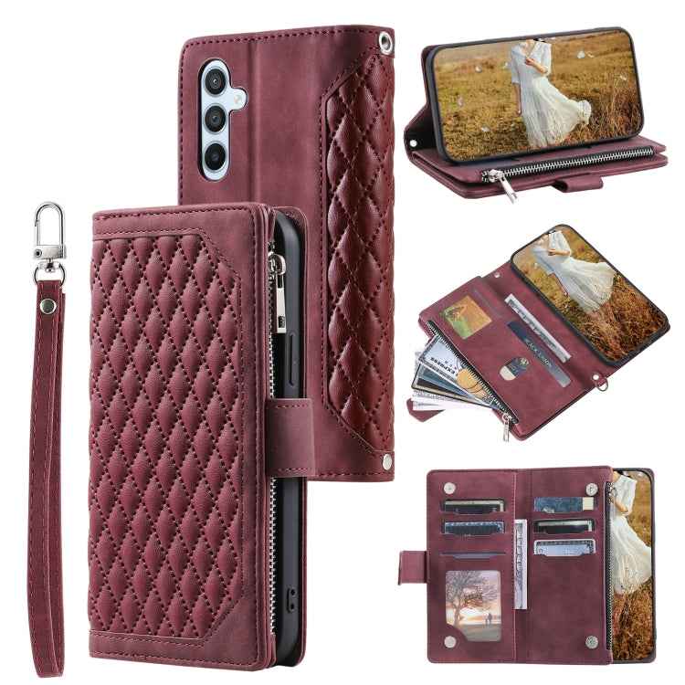 Grid Texture Zipper Leather Phone Case with Lanyard, For Samsung Galaxy S26+ 5G, For Samsung Galaxy S26 Ultra 5G, For Samsung Galaxy S26 5G, For Samsung Galaxy S25 FE 5G, For Samsung Galaxy S25 5G, For Samsung Galaxy S25+ 5G                            ...