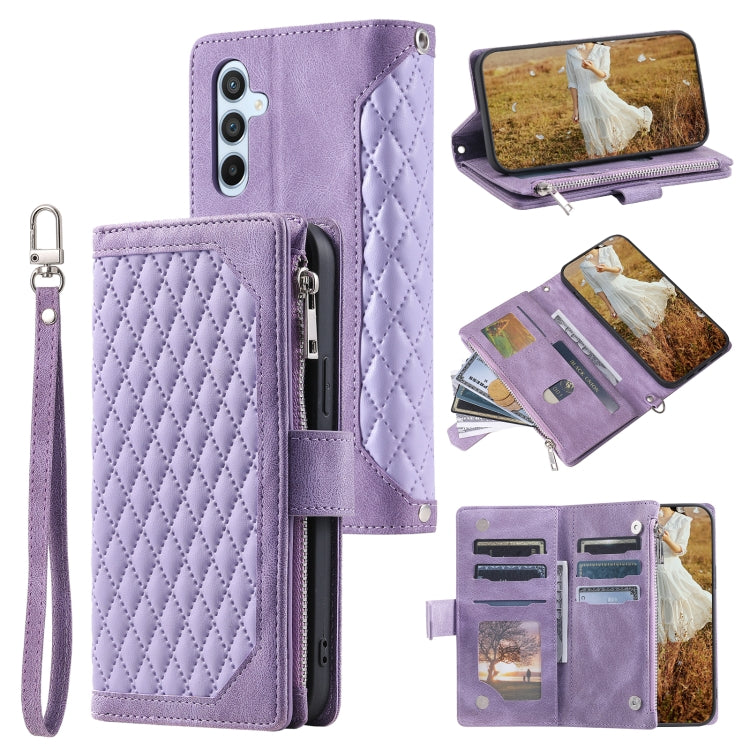 Grid Texture Zipper Leather Phone Case with Lanyard, For Samsung Galaxy S26+ 5G, For Samsung Galaxy S26 Ultra 5G, For Samsung Galaxy S26 5G, For Samsung Galaxy S25 FE 5G, For Samsung Galaxy S25 5G, For Samsung Galaxy S25+ 5G