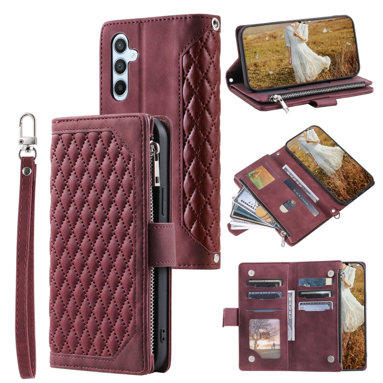 Grid Texture Zipper Leather Phone Case with Lanyard, For Samsung Galaxy S26+ 5G, For Samsung Galaxy S26 Ultra 5G, For Samsung Galaxy S26 5G, For Samsung Galaxy S25 FE 5G, For Samsung Galaxy S25 5G, For Samsung Galaxy S25+ 5G