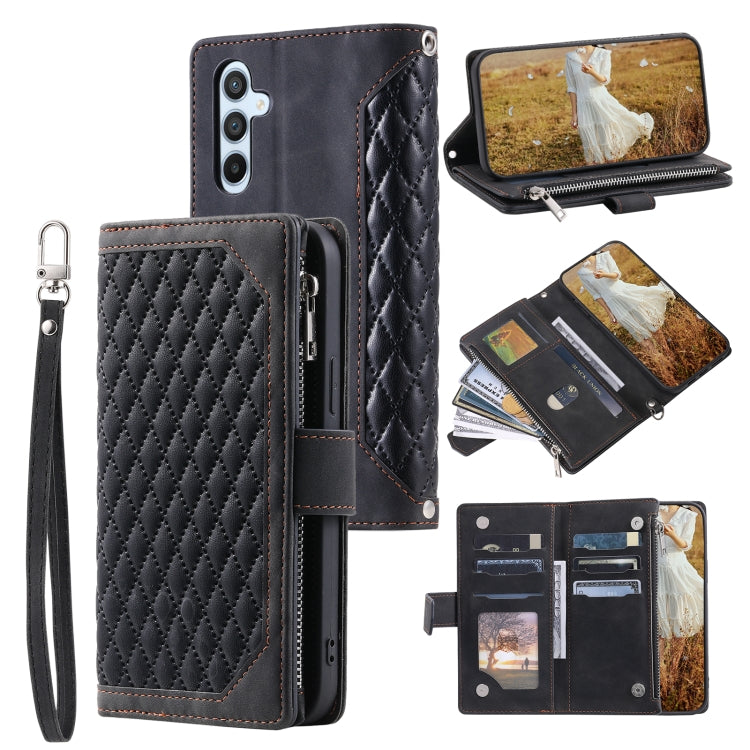 Grid Texture Zipper Leather Phone Case with Lanyard, For Samsung Galaxy S26+ 5G, For Samsung Galaxy S26 Ultra 5G, For Samsung Galaxy S26 5G, For Samsung Galaxy S25 FE 5G, For Samsung Galaxy S25 5G, For Samsung Galaxy S25+ 5G
