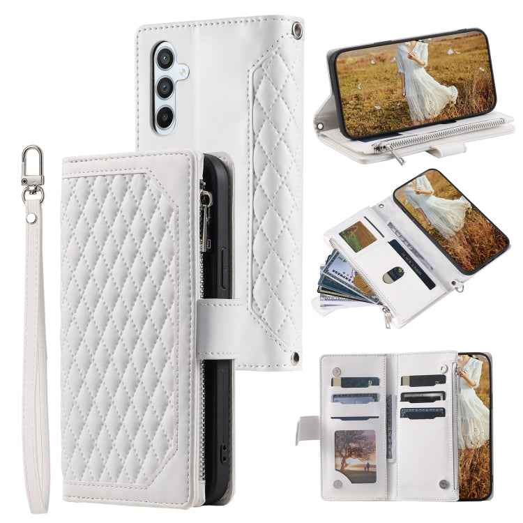 Grid Texture Zipper Leather Phone Case with Lanyard, For Samsung Galaxy S26+ 5G, For Samsung Galaxy S26 Ultra 5G, For Samsung Galaxy S26 5G, For Samsung Galaxy S25 FE 5G, For Samsung Galaxy S25 5G, For Samsung Galaxy S25+ 5G                            ...