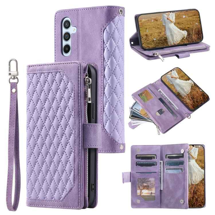 Grid Texture Zipper Leather Phone Case with Lanyard, For Samsung Galaxy S26+ 5G, For Samsung Galaxy S26 Ultra 5G, For Samsung Galaxy S26 5G, For Samsung Galaxy S25 FE 5G, For Samsung Galaxy S25 5G, For Samsung Galaxy S25+ 5G                            ...