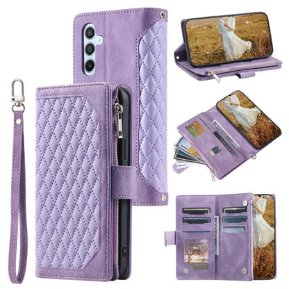 Grid Texture Zipper Leather Phone Case with Lanyard, For Samsung Galaxy S26+ 5G, For Samsung Galaxy S26 Ultra 5G, For Samsung Galaxy S26 5G, For Samsung Galaxy S25 FE 5G, For Samsung Galaxy S25 5G, For Samsung Galaxy S25+ 5G