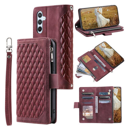 Grid Texture Zipper Leather Phone Case with Lanyard, For Samsung Galaxy S26+ 5G, For Samsung Galaxy S26 Ultra 5G, For Samsung Galaxy S26 5G, For Samsung Galaxy S25 FE 5G, For Samsung Galaxy S25 5G, For Samsung Galaxy S25+ 5G