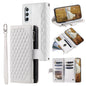 Grid Texture Zipper Leather Phone Case with Lanyard, For Samsung Galaxy S26+ 5G, For Samsung Galaxy S26 Ultra 5G, For Samsung Galaxy S26 5G, For Samsung Galaxy S25 FE 5G, For Samsung Galaxy S25 5G, For Samsung Galaxy S25+ 5G