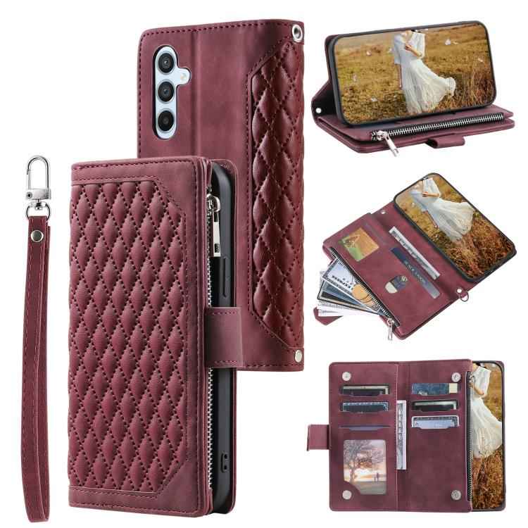 Grid Texture Zipper Leather Phone Case with Lanyard, For Samsung Galaxy S26+ 5G, For Samsung Galaxy S26 Ultra 5G, For Samsung Galaxy S26 5G, For Samsung Galaxy S25 FE 5G, For Samsung Galaxy S25 5G, For Samsung Galaxy S25+ 5G                            ...
