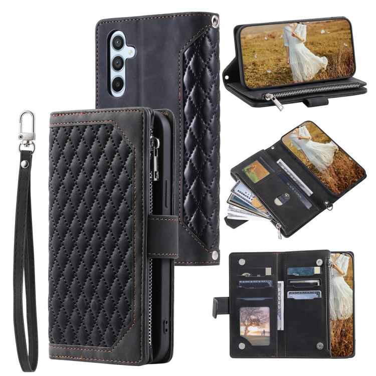 Grid Texture Zipper Leather Phone Case with Lanyard, For Samsung Galaxy S26+ 5G, For Samsung Galaxy S26 Ultra 5G, For Samsung Galaxy S26 5G, For Samsung Galaxy S25 FE 5G, For Samsung Galaxy S25 5G, For Samsung Galaxy S25+ 5G                            ...