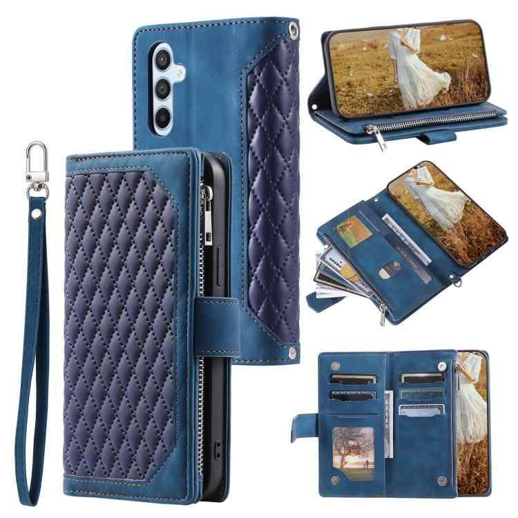 Grid Texture Zipper Leather Phone Case with Lanyard, For Samsung Galaxy S26+ 5G, For Samsung Galaxy S26 Ultra 5G, For Samsung Galaxy S26 5G, For Samsung Galaxy S25 FE 5G, For Samsung Galaxy S25 5G, For Samsung Galaxy S25+ 5G                            ...
