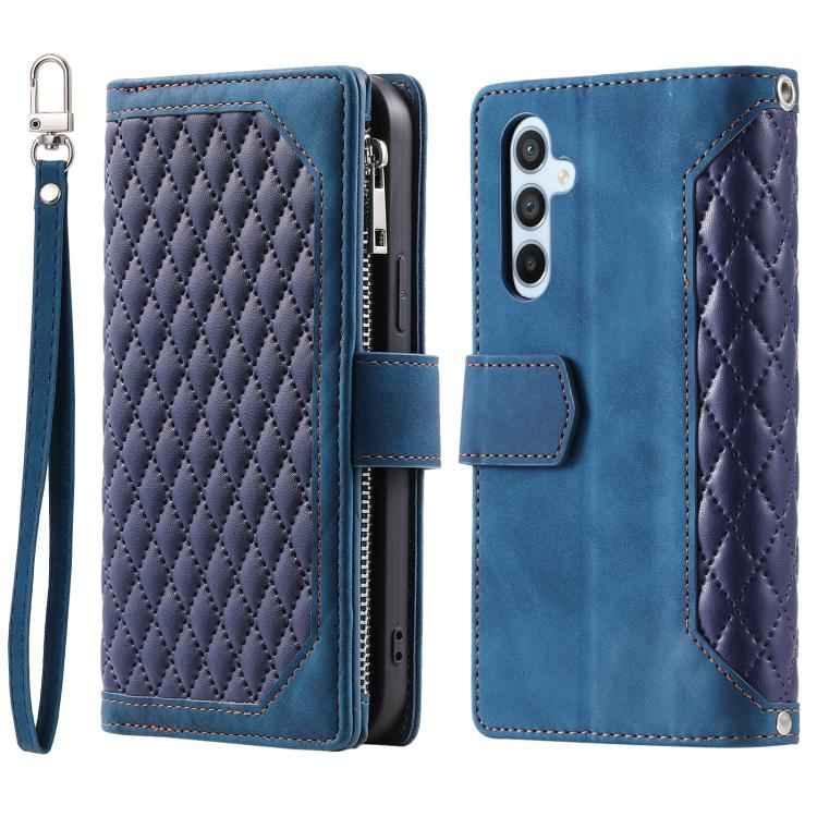 Grid Texture Zipper Leather Phone Case with Lanyard, For Samsung Galaxy S26+ 5G, For Samsung Galaxy S26 Ultra 5G, For Samsung Galaxy S26 5G, For Samsung Galaxy S25 FE 5G, For Samsung Galaxy S25 5G, For Samsung Galaxy S25+ 5G                            ...