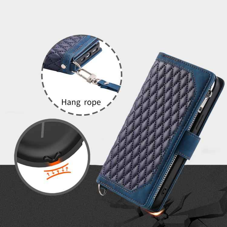 Grid Texture Zipper Leather Phone Case with Lanyard, For Samsung Galaxy S26+ 5G, For Samsung Galaxy S26 Ultra 5G, For Samsung Galaxy S26 5G, For Samsung Galaxy S25 FE 5G, For Samsung Galaxy S25 5G, For Samsung Galaxy S25+ 5G                            ...