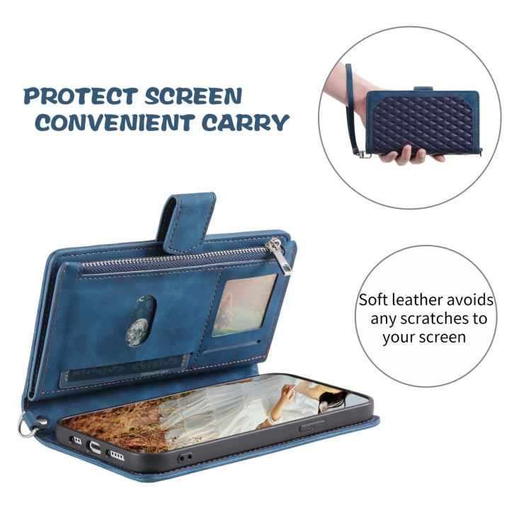 Grid Texture Zipper Leather Phone Case with Lanyard, For Samsung Galaxy S26+ 5G, For Samsung Galaxy S26 Ultra 5G, For Samsung Galaxy S26 5G, For Samsung Galaxy S25 FE 5G, For Samsung Galaxy S25 5G, For Samsung Galaxy S25+ 5G                            ...