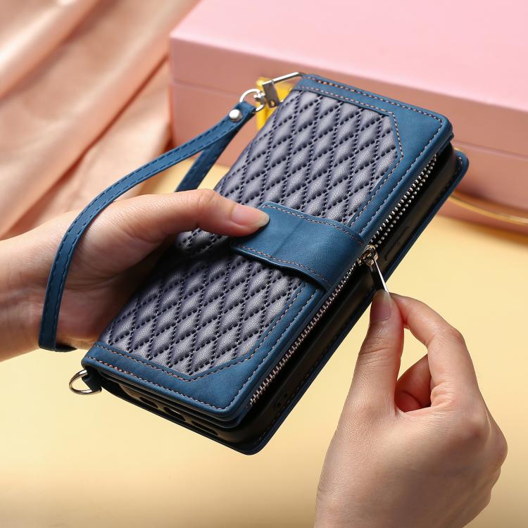 Grid Texture Zipper Leather Phone Case with Lanyard, For Samsung Galaxy S26+ 5G, For Samsung Galaxy S26 Ultra 5G, For Samsung Galaxy S26 5G, For Samsung Galaxy S25 FE 5G, For Samsung Galaxy S25 5G, For Samsung Galaxy S25+ 5G