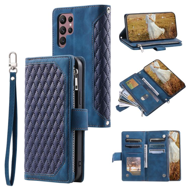 Grid Texture Zipper Leather Phone Case with Lanyard, For Samsung Galaxy S26+ 5G, For Samsung Galaxy S26 Ultra 5G, For Samsung Galaxy S26 5G, For Samsung Galaxy S25 FE 5G, For Samsung Galaxy S25 5G, For Samsung Galaxy S25+ 5G