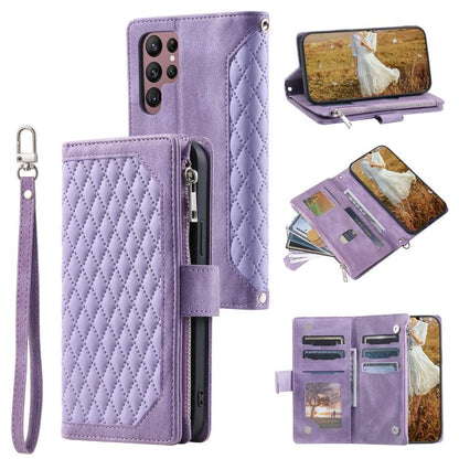 Grid Texture Zipper Leather Phone Case with Lanyard, For Samsung Galaxy S26+ 5G, For Samsung Galaxy S26 Ultra 5G, For Samsung Galaxy S26 5G, For Samsung Galaxy S25 FE 5G, For Samsung Galaxy S25 5G, For Samsung Galaxy S25+ 5G
