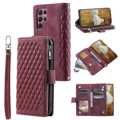 Grid Texture Zipper Leather Phone Case with Lanyard, For Samsung Galaxy S26+ 5G, For Samsung Galaxy S26 Ultra 5G, For Samsung Galaxy S26 5G, For Samsung Galaxy S25 FE 5G, For Samsung Galaxy S25 5G, For Samsung Galaxy S25+ 5G
