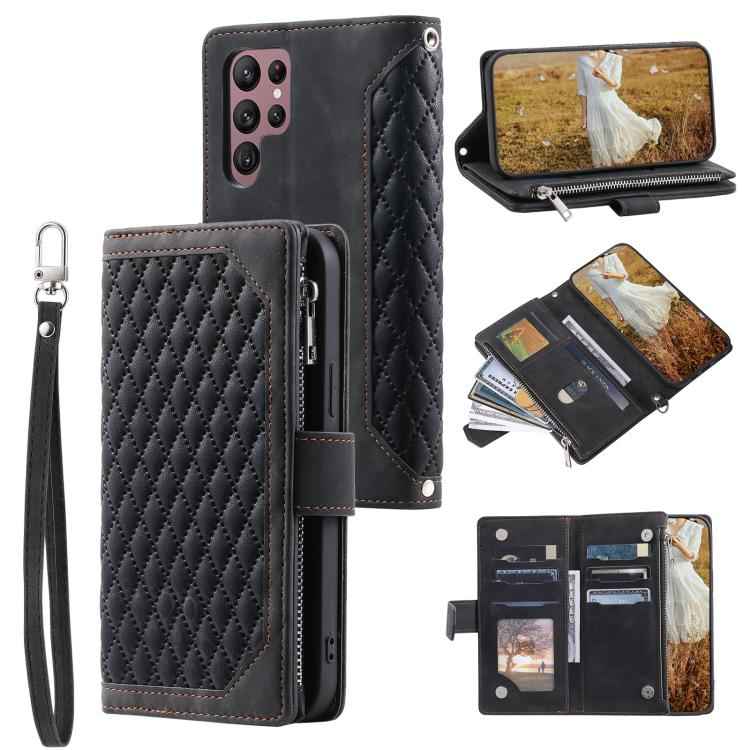 Grid Texture Zipper Leather Phone Case with Lanyard, For Samsung Galaxy S26+ 5G, For Samsung Galaxy S26 Ultra 5G, For Samsung Galaxy S26 5G, For Samsung Galaxy S25 FE 5G, For Samsung Galaxy S25 5G, For Samsung Galaxy S25+ 5G                            ...