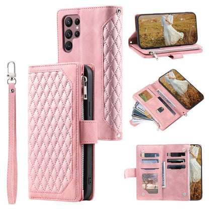 Grid Texture Zipper Leather Phone Case with Lanyard, For Samsung Galaxy S26+ 5G, For Samsung Galaxy S26 Ultra 5G, For Samsung Galaxy S26 5G, For Samsung Galaxy S25 FE 5G, For Samsung Galaxy S25 5G, For Samsung Galaxy S25+ 5G