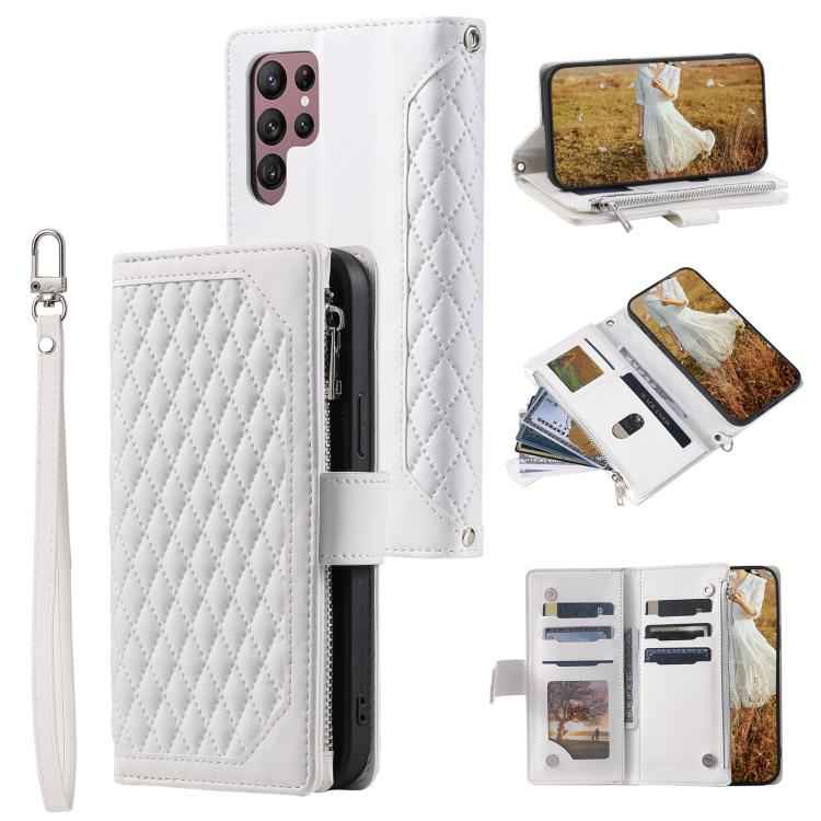 Grid Texture Zipper Leather Phone Case with Lanyard, For Samsung Galaxy S26+ 5G, For Samsung Galaxy S26 Ultra 5G, For Samsung Galaxy S26 5G, For Samsung Galaxy S25 FE 5G, For Samsung Galaxy S25 5G, For Samsung Galaxy S25+ 5G                            ...