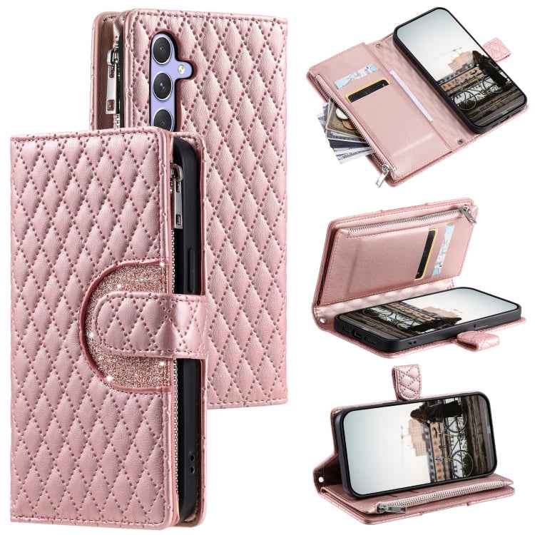 Glitter Lattice Zipper Wallet Leather Phone Case, For Samsung Galaxy S26+ 5G, For Samsung Galaxy S26 Ultra 5G, For Samsung Galaxy S26 5G, For Samsung Galaxy S25 FE 5G, For Samsung Galaxy S25 Edge 5G, For Samsung Galaxy S25 5G, For Samsung Galaxy S25+ 5...