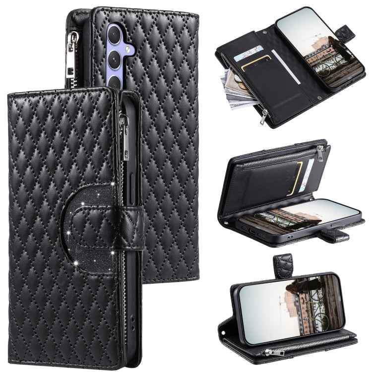 Glitter Lattice Zipper Wallet Leather Phone Case, For Samsung Galaxy S26+ 5G, For Samsung Galaxy S26 Ultra 5G, For Samsung Galaxy S26 5G, For Samsung Galaxy S25 FE 5G, For Samsung Galaxy S25 Edge 5G, For Samsung Galaxy S25 5G, For Samsung Galaxy S25+ 5...