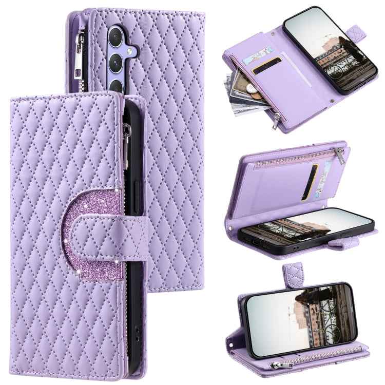 Glitter Lattice Zipper Wallet Leather Phone Case, For Samsung Galaxy S26+ 5G, For Samsung Galaxy S26 Ultra 5G, For Samsung Galaxy S26 5G, For Samsung Galaxy S25 FE 5G, For Samsung Galaxy S25 Edge 5G, For Samsung Galaxy S25 5G, For Samsung Galaxy S25+ 5...