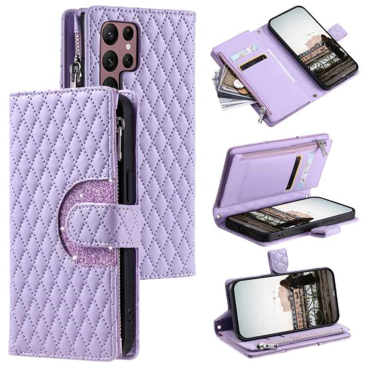 Glitter Lattice Zipper Wallet Leather Phone Case, For Samsung Galaxy S26+ 5G, For Samsung Galaxy S26 Ultra 5G, For Samsung Galaxy S26 5G, For Samsung Galaxy S25 FE 5G, For Samsung Galaxy S25 Edge 5G, For Samsung Galaxy S25 5G, For Samsung Galaxy S25+ 5...