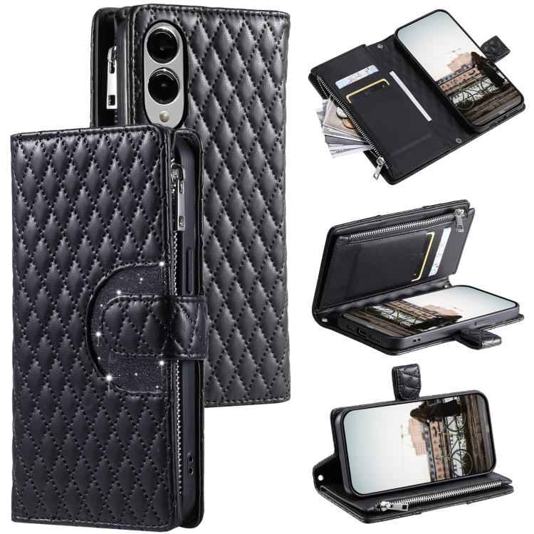 Glitter Lattice Zipper Wallet Leather Phone Case, For Samsung Galaxy S26+ 5G, For Samsung Galaxy S26 Ultra 5G, For Samsung Galaxy S26 5G, For Samsung Galaxy S25 FE 5G, For Samsung Galaxy S25 Edge 5G, For Samsung Galaxy S25 5G, For Samsung Galaxy S25+ 5...