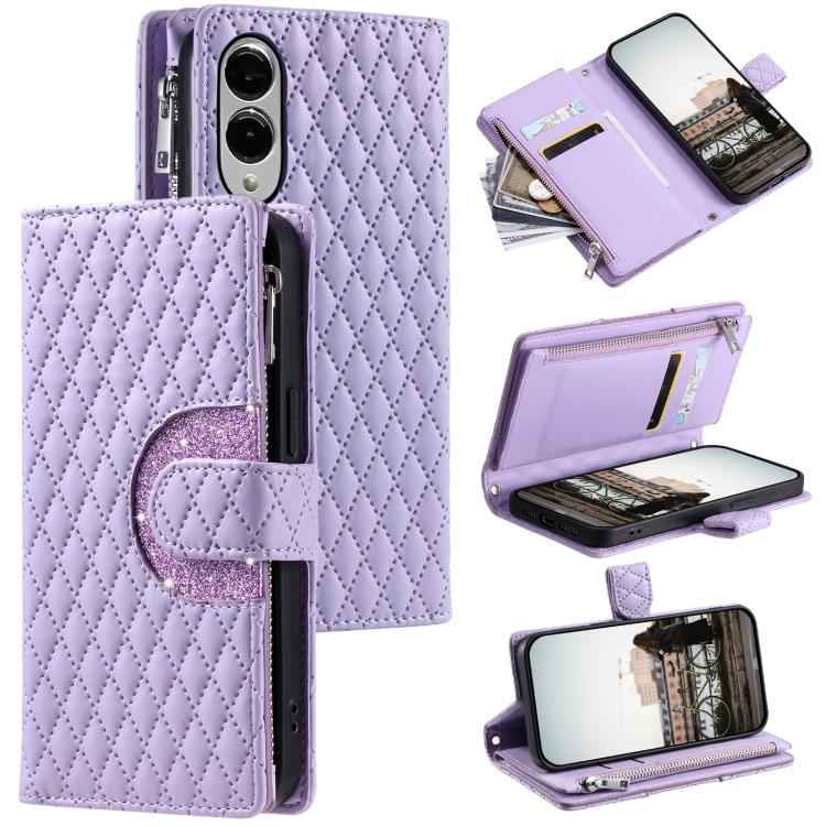 Glitter Lattice Zipper Wallet Leather Phone Case, For Samsung Galaxy S26+ 5G, For Samsung Galaxy S26 Ultra 5G, For Samsung Galaxy S26 5G, For Samsung Galaxy S25 FE 5G, For Samsung Galaxy S25 Edge 5G, For Samsung Galaxy S25 5G, For Samsung Galaxy S25+ 5...