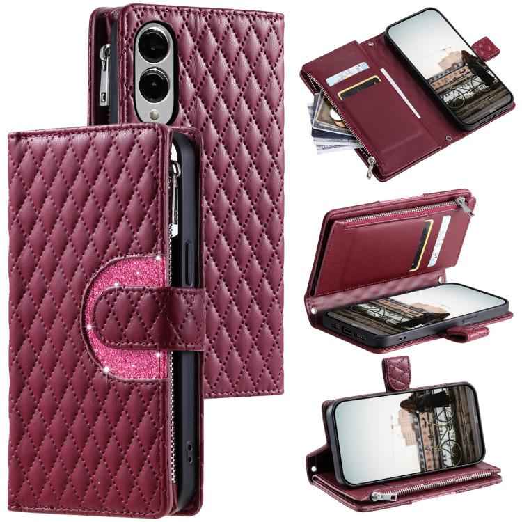 Glitter Lattice Zipper Wallet Leather Phone Case, For Samsung Galaxy S26+ 5G, For Samsung Galaxy S26 Ultra 5G, For Samsung Galaxy S26 5G, For Samsung Galaxy S25 FE 5G, For Samsung Galaxy S25 Edge 5G, For Samsung Galaxy S25 5G, For Samsung Galaxy S25+ 5...