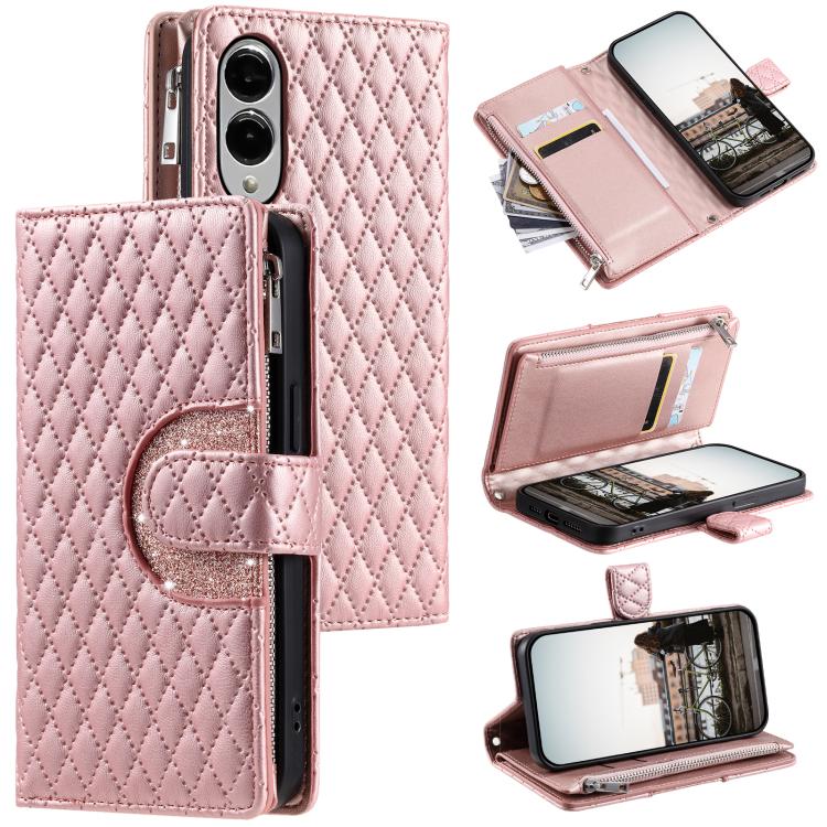 Glitter Lattice Zipper Wallet Leather Phone Case, For Samsung Galaxy S26+ 5G, For Samsung Galaxy S26 Ultra 5G, For Samsung Galaxy S26 5G, For Samsung Galaxy S25 FE 5G, For Samsung Galaxy S25 Edge 5G, For Samsung Galaxy S25 5G, For Samsung Galaxy S25+ 5...