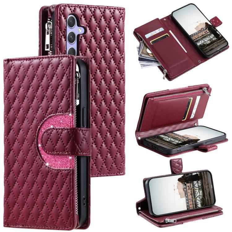 Glitter Lattice Zipper Wallet Leather Phone Case, For Samsung Galaxy S26+ 5G, For Samsung Galaxy S26 Ultra 5G, For Samsung Galaxy S26 5G, For Samsung Galaxy S25 FE 5G, For Samsung Galaxy S25 Edge 5G, For Samsung Galaxy S25 5G, For Samsung Galaxy S25+ 5...