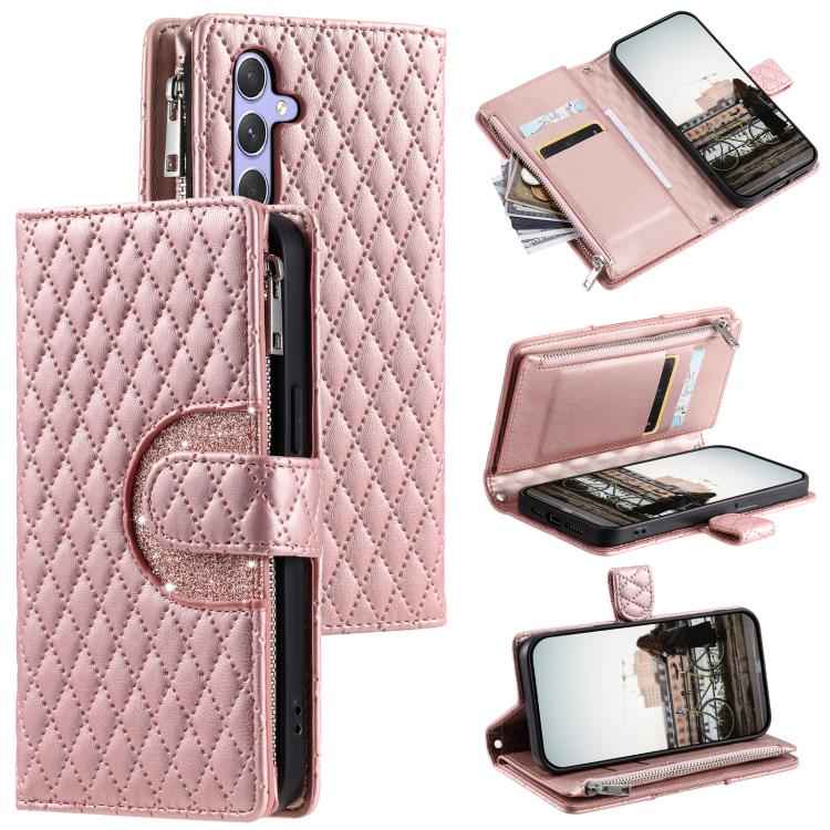 Glitter Lattice Zipper Wallet Leather Phone Case, For Samsung Galaxy S26+ 5G, For Samsung Galaxy S26 Ultra 5G, For Samsung Galaxy S26 5G, For Samsung Galaxy S25 FE 5G, For Samsung Galaxy S25 Edge 5G, For Samsung Galaxy S25 5G, For Samsung Galaxy S25+ 5...