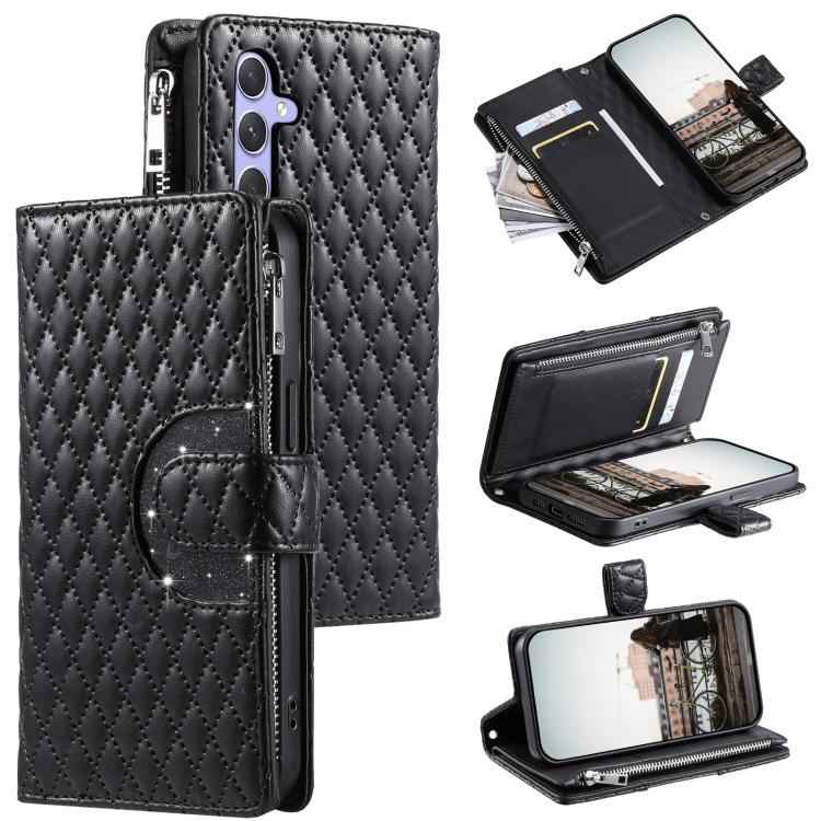 Glitter Lattice Zipper Wallet Leather Phone Case, For Samsung Galaxy S26+ 5G, For Samsung Galaxy S26 Ultra 5G, For Samsung Galaxy S26 5G, For Samsung Galaxy S25 FE 5G, For Samsung Galaxy S25 Edge 5G, For Samsung Galaxy S25 5G, For Samsung Galaxy S25+ 5...