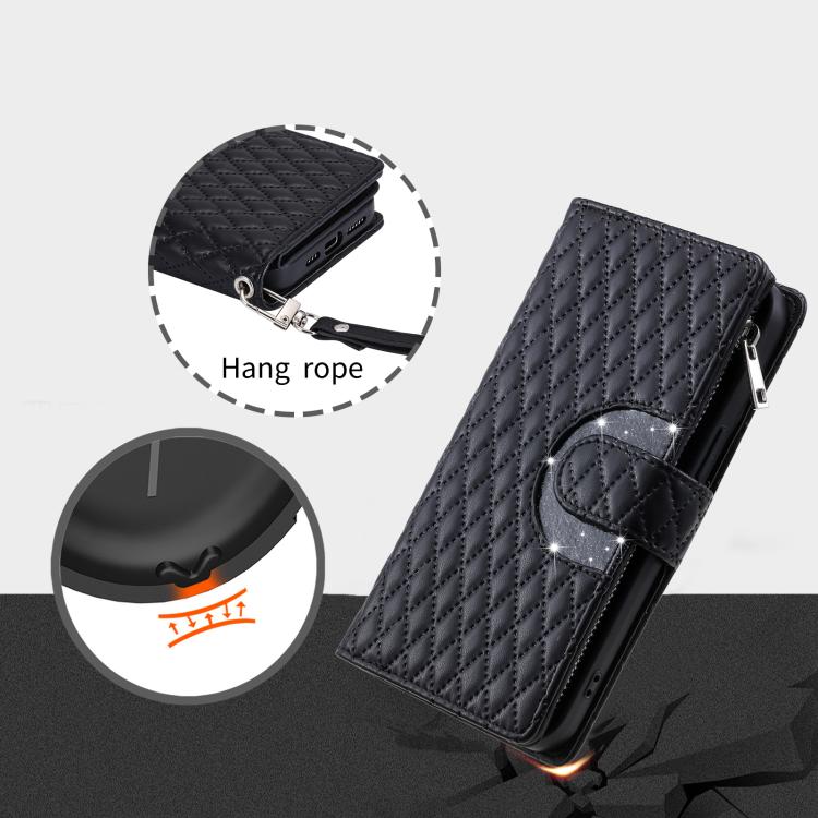 Glitter Lattice Zipper Wallet Leather Phone Case, For Samsung Galaxy S26+ 5G, For Samsung Galaxy S26 Ultra 5G, For Samsung Galaxy S26 5G, For Samsung Galaxy S25 FE 5G, For Samsung Galaxy S25 Edge 5G, For Samsung Galaxy S25 5G, For Samsung Galaxy S25+ 5...