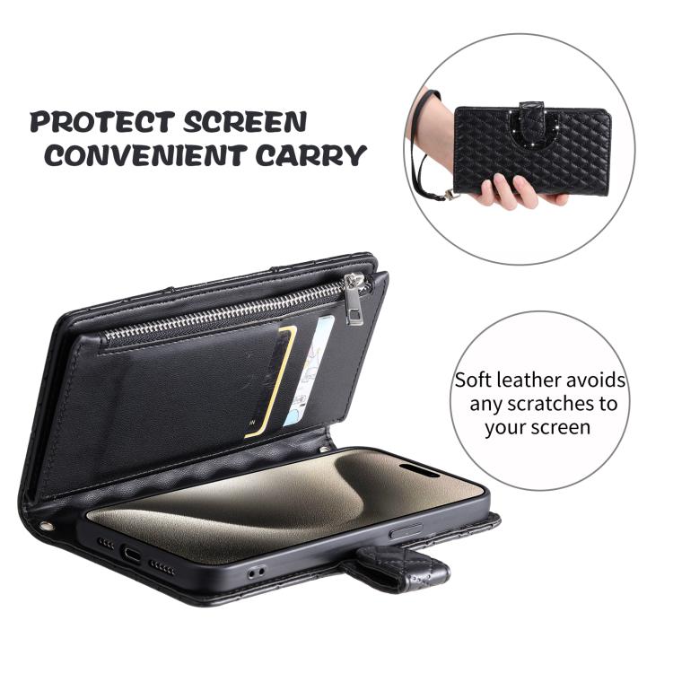 Glitter Lattice Zipper Wallet Leather Phone Case, For Samsung Galaxy S26+ 5G, For Samsung Galaxy S26 Ultra 5G, For Samsung Galaxy S26 5G, For Samsung Galaxy S25 FE 5G, For Samsung Galaxy S25 Edge 5G, For Samsung Galaxy S25 5G, For Samsung Galaxy S25+ 5...