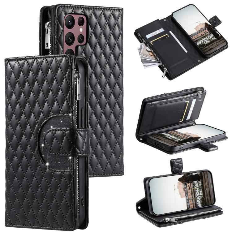 Glitter Lattice Zipper Wallet Leather Phone Case, For Samsung Galaxy S26+ 5G, For Samsung Galaxy S26 Ultra 5G, For Samsung Galaxy S26 5G, For Samsung Galaxy S25 FE 5G, For Samsung Galaxy S25 Edge 5G, For Samsung Galaxy S25 5G, For Samsung Galaxy S25+ 5...