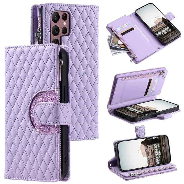 Glitter Lattice Zipper Wallet Leather Phone Case, For Samsung Galaxy S26+ 5G, For Samsung Galaxy S26 Ultra 5G, For Samsung Galaxy S26 5G, For Samsung Galaxy S25 FE 5G, For Samsung Galaxy S25 Edge 5G, For Samsung Galaxy S25 5G, For Samsung Galaxy S25+ 5...