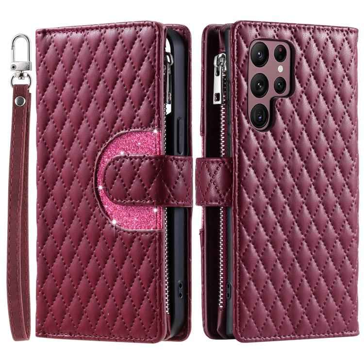 Glitter Lattice Zipper Wallet Leather Phone Case, For Samsung Galaxy S26+ 5G, For Samsung Galaxy S26 Ultra 5G, For Samsung Galaxy S26 5G, For Samsung Galaxy S25 FE 5G, For Samsung Galaxy S25 Edge 5G, For Samsung Galaxy S25 5G, For Samsung Galaxy S25+ 5...