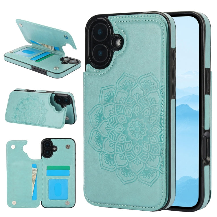 Double Buckle Mandala Leather Wallet Back Cover Phone Case