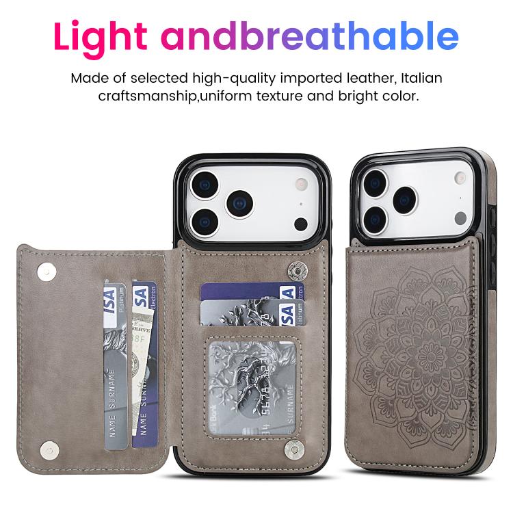 Double Buckle Mandala Leather Wallet Back Cover Phone Case