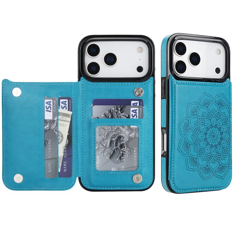 Double Buckle Mandala Leather Wallet Back Cover Phone Case