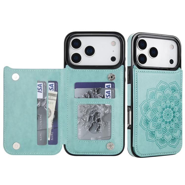 Double Buckle Mandala Leather Wallet Back Cover Phone Case