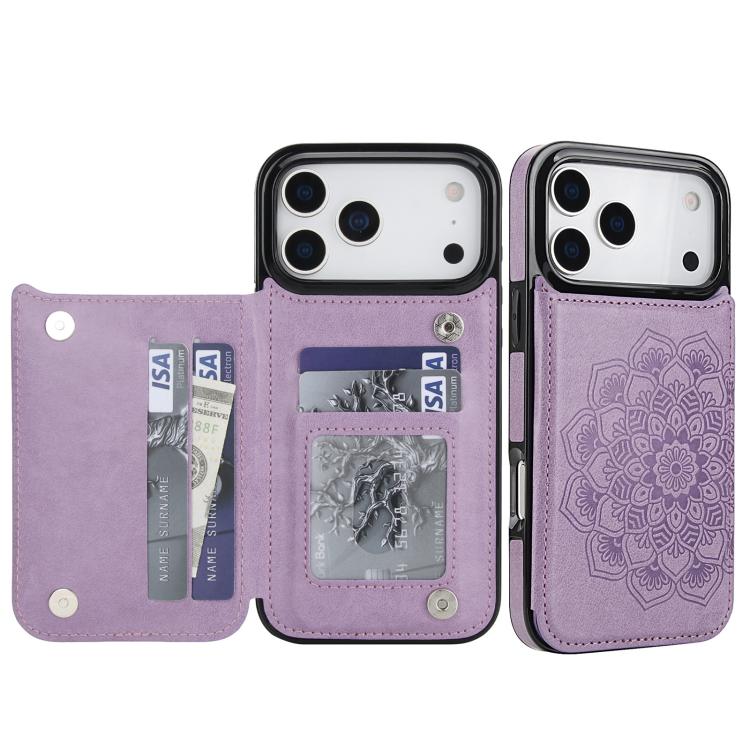Double Buckle Mandala Leather Wallet Back Cover Phone Case
